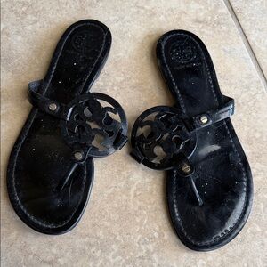 Tory Burch Black Patent Miller Logo Thong Sandals